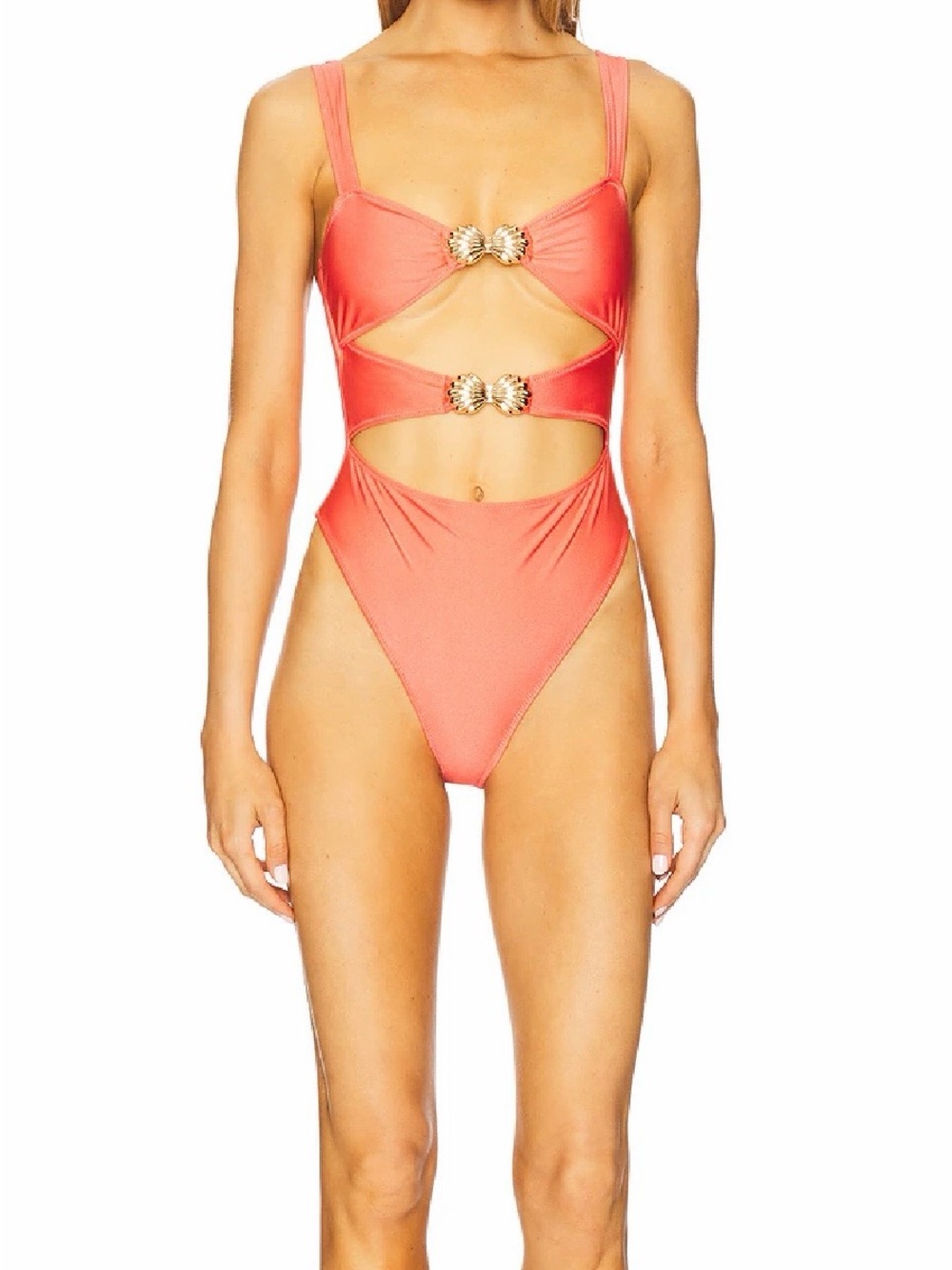 Lovers and Friends Kailani One Piece Swimsuit Coral Gold Shell Hardware Medium